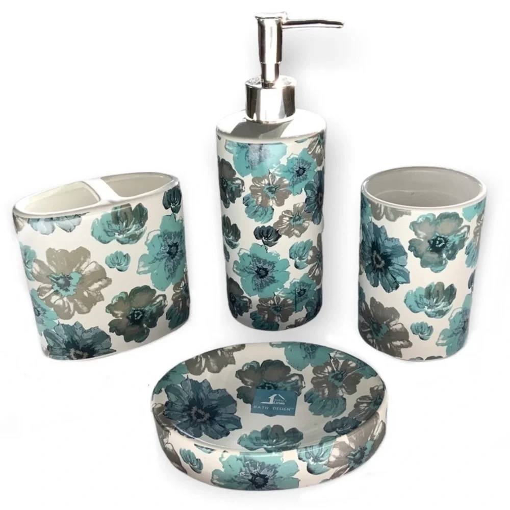 Flower Shower Hooks Resin Sun Splash Collection Blue Clay-Grey Set of 12 Hooks